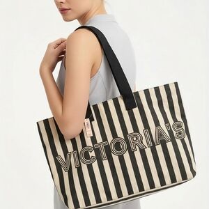 Victoria's Secret Black and Cream Striped Tote
